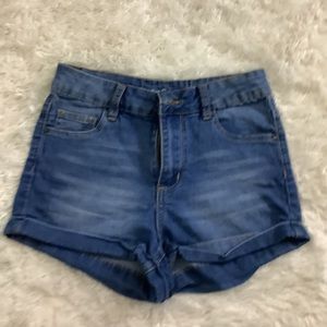 Dark blue denim high waist shorts